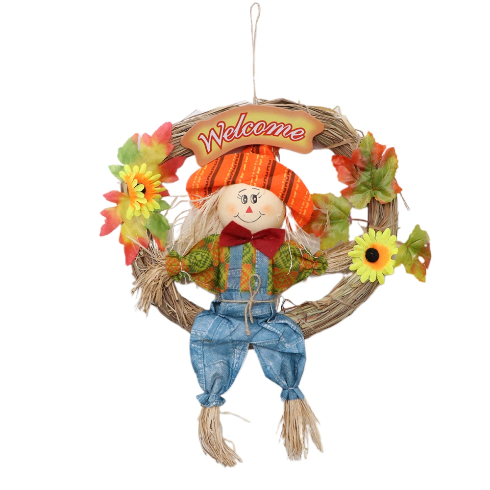 Scarecrow Wreath Hanging Scarecrow Ornament Scarecrow Garland Halloween Thanksgiving Decor Autumn Fall Harvest Decoration for Party School Home Bar Garden(Large/Male)