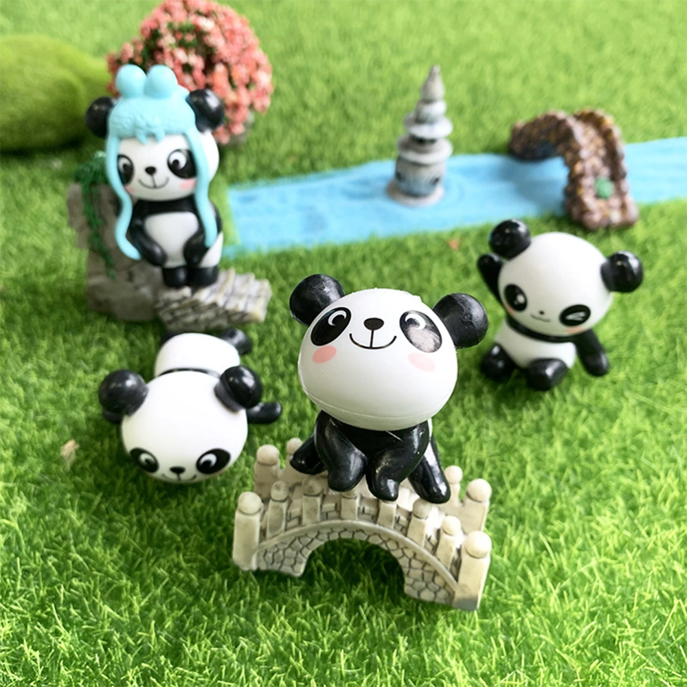 4pcs Adorable Mini Panda Decoration Craft Miniature Panda Ornaments Handcraft Gift Home Microlandscape Supplies Cake Accessory(Random Pattern)