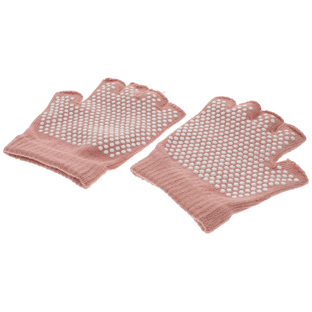 1 Pair Non-slip Half Finger Knit Gloves Exercise Yoga Accessories Workout Gloves Yoga Gloves for Fitness (Pink)