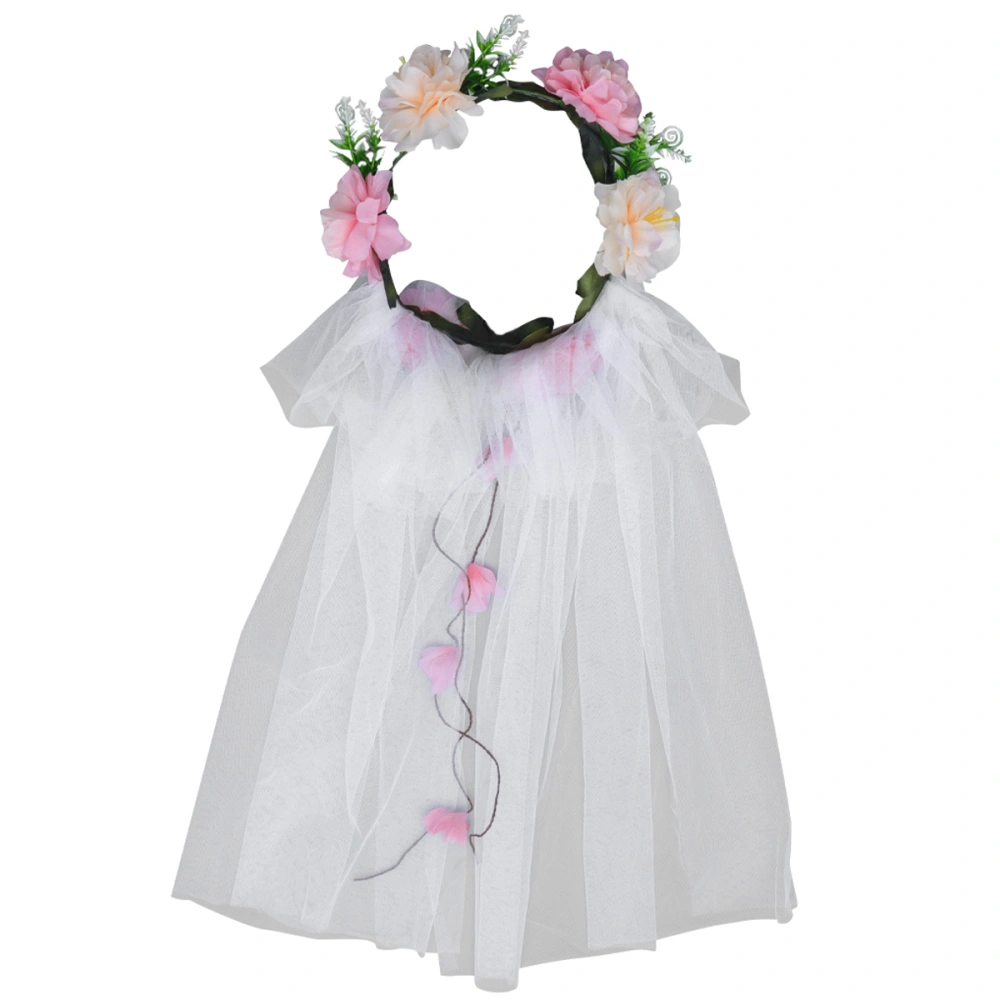 Wedding Silk Flower Garland Artificial Flower Wreath Bridal Veil Photography Prop (White)