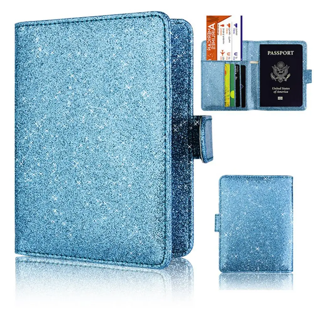 Multi-functional Casual Handy Travel Passport Holder Holder Pouch PU Leather Passport Organizer Wallet With The Magnetic Clasp Design (Sky-blue)