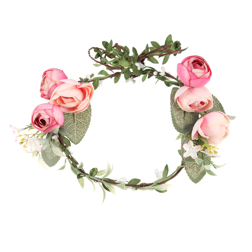 Bride Wedding Accessories Holiday Seaside Rose Headband Headwrap Hair Band with Rose Wreath for Women Lady Girl (Pink)