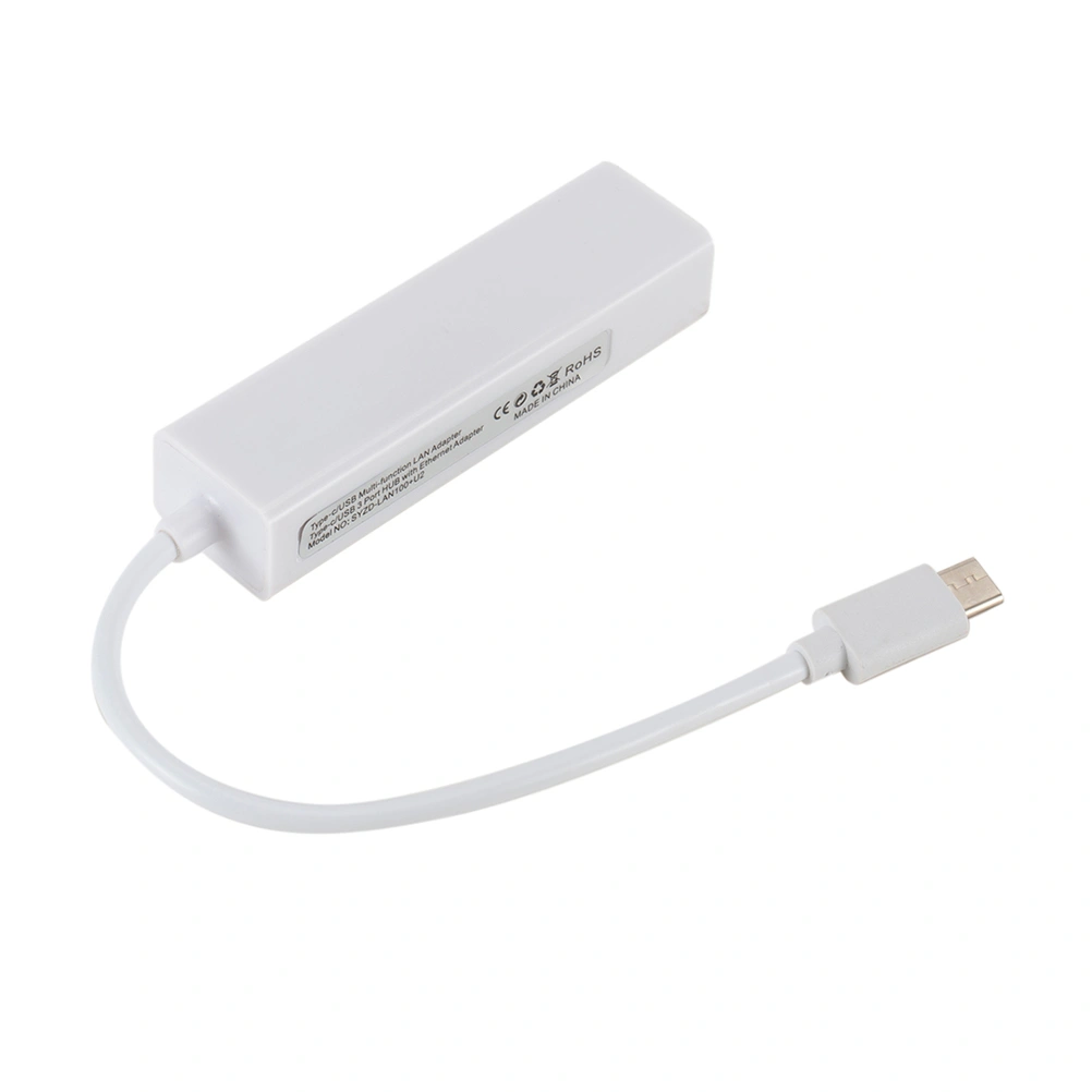 USB 3.1 Type C to RJ45 10/100Mbps Network Adapter External Network Ethernet LAN Adapter 3 USB Ports for Notebook Laptop (White)