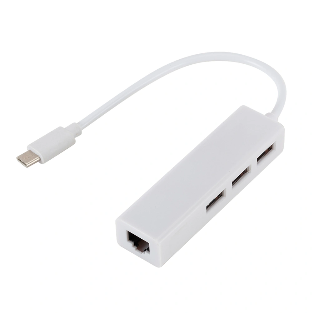 USB 3.1 Type C to RJ45 10/100Mbps Network Adapter External Network Ethernet LAN Adapter 3 USB Ports for Notebook Laptop (White)