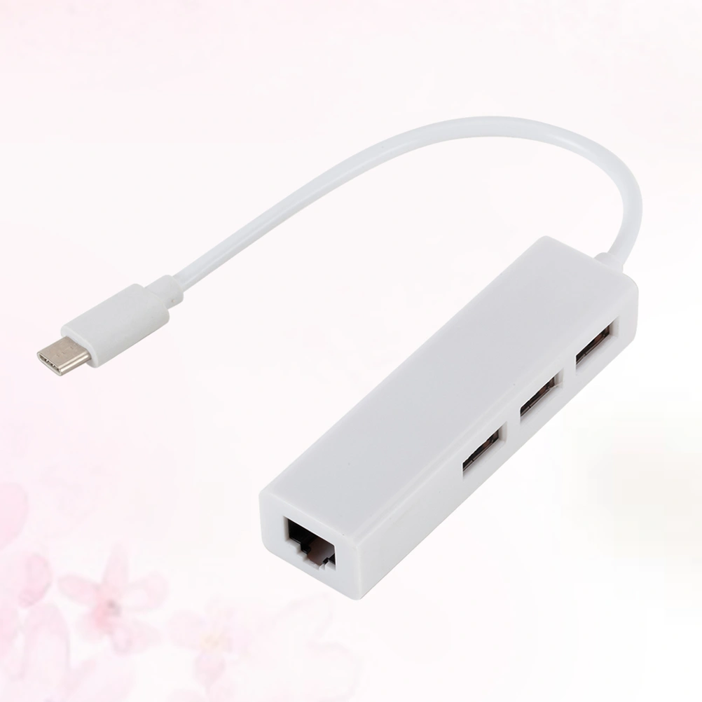 USB 3.1 Type C to RJ45 10/100Mbps Network Adapter External Network Ethernet LAN Adapter 3 USB Ports for Notebook Laptop (White)