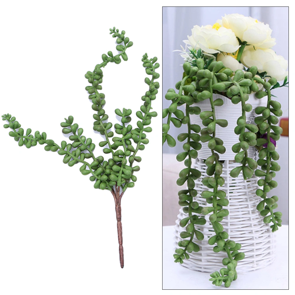 2Pcs Artificial Succulents Pearls Fleshy Green Vine Flower Hanging Rattan Simulation Hanging String of Pearls Basket Plant Lover Home Garden Decoration 35x25cm