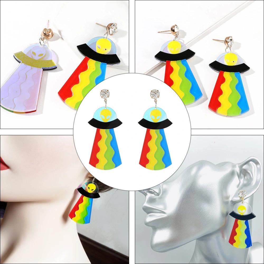 2pcs Funny Alien Spaceship Earrings Exaggerated Danglers Elegant Ear Drops