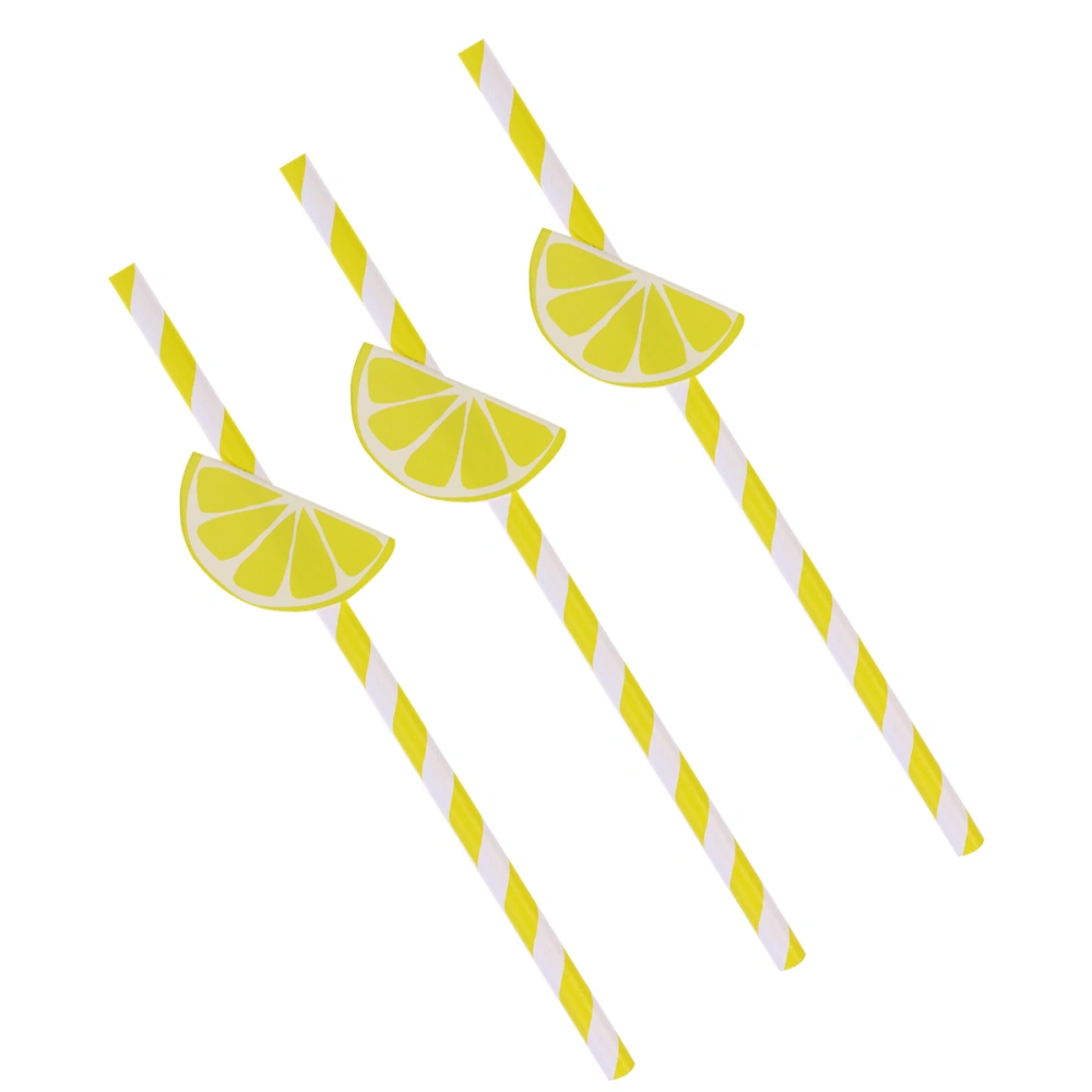 10 Pcs Hawaiian Party Paper Straws Decorative Drinking Straws Luau Party Table Decor BBQ Hawaiian Theme Decoration Lemon (Yellow)