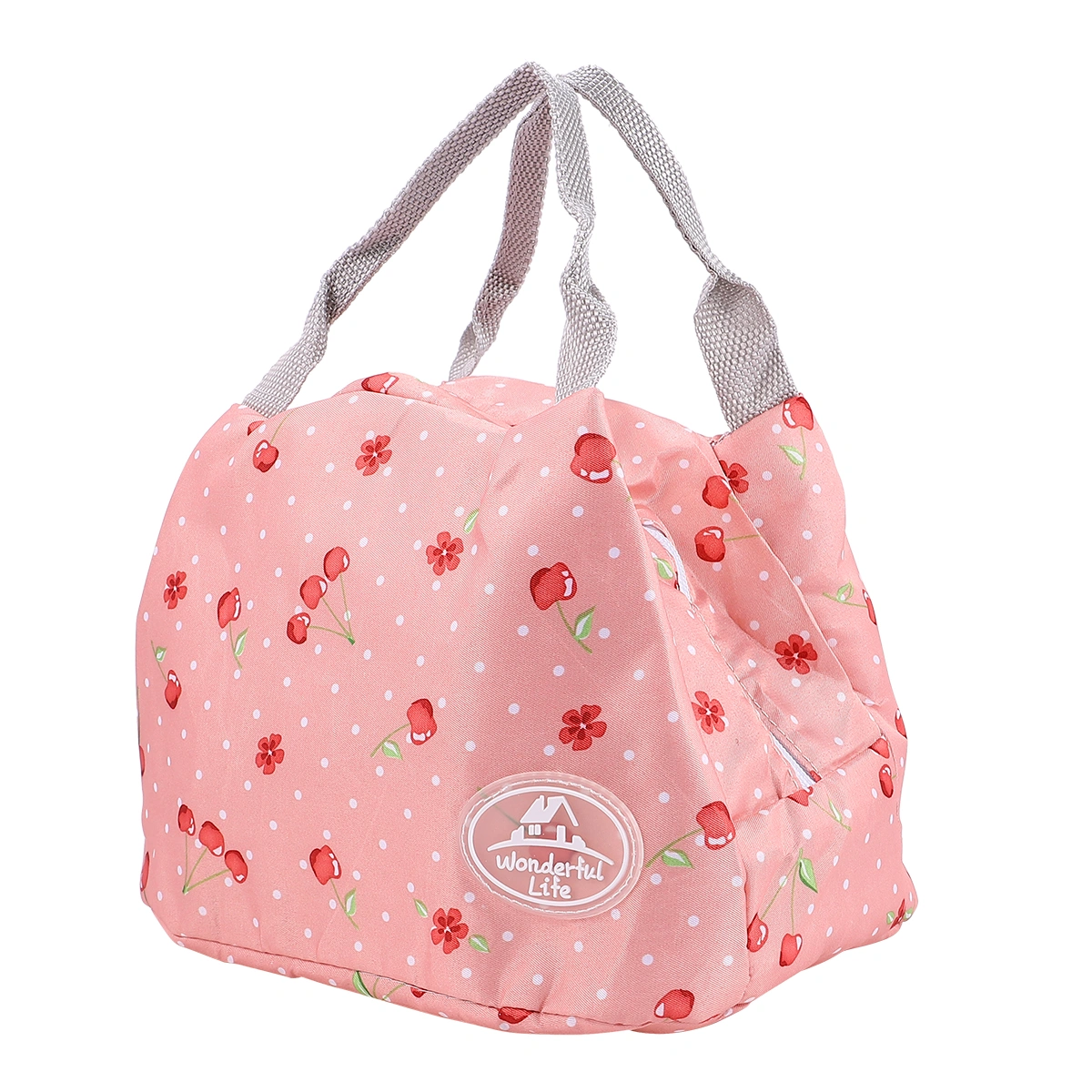 1PC Aluminum Foil Lunchbox Bag Reusable Lunch Tote Bag Portable Bento Bag Insulated Lunch Bag for Picnic School Outdoor Work (Light Pink Cherry Style)
