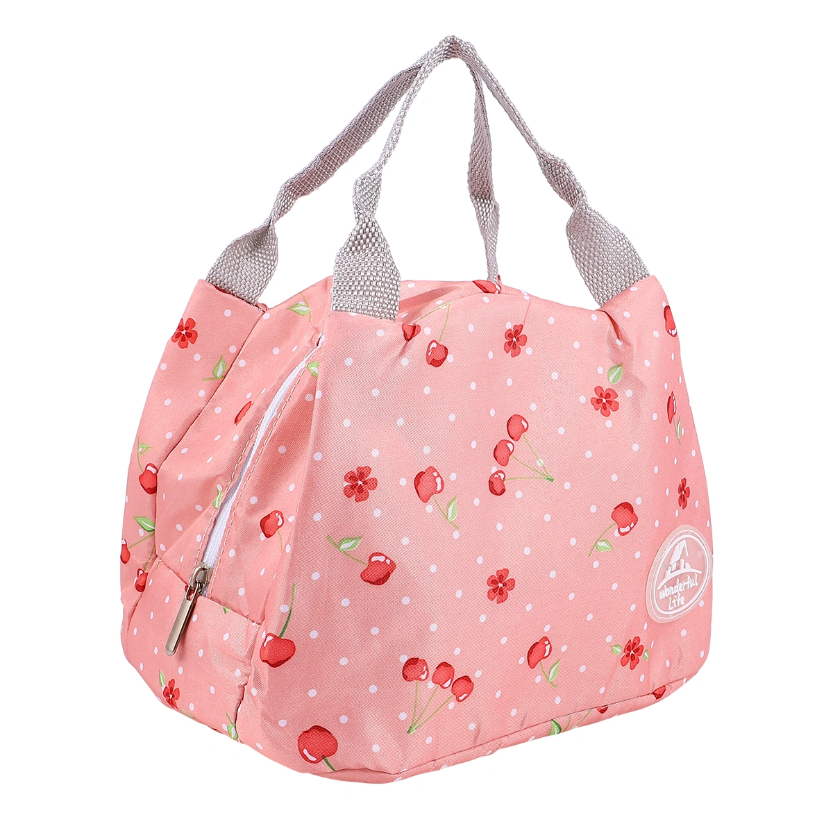 1PC Aluminum Foil Lunchbox Bag Reusable Lunch Tote Bag Portable Bento Bag Insulated Lunch Bag for Picnic School Outdoor Work (Light Pink Cherry Style)