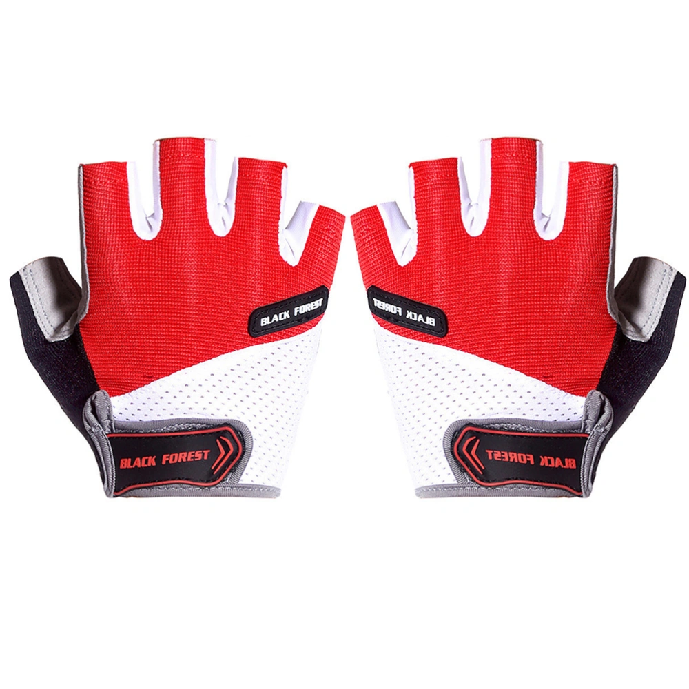 1 Pair of Bike Riding Gloves Breathable Skid Resistance Sports Gloves Half Finger Cycling Gloves Size M (Red)