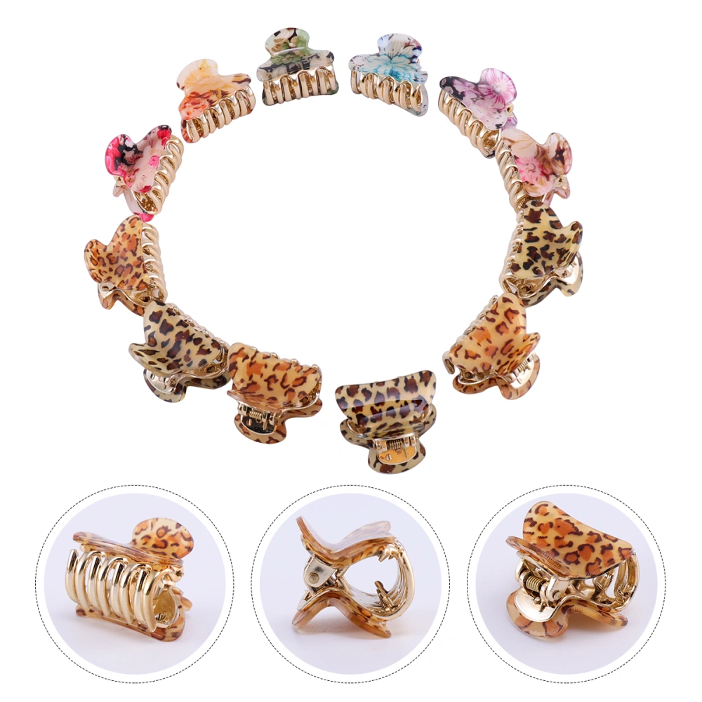 12pcs Fashion Hair Claws Shower Hair Clip Ponytail Holder Gripper Hair Clip For Women Girls (6pcs Floral Mixed Color, 6pcs Leopard Mixed Color)