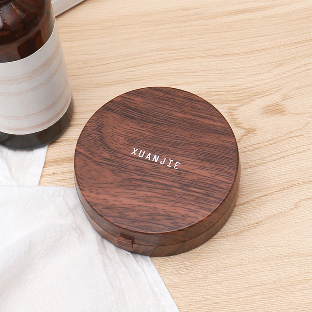 1 Set Imitation Wood Grain Lens Box Portable Lens Case Wooden Round Lens Holder for Man and Woman (Coffee)