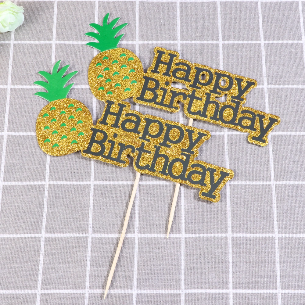 2 Pcs Baking Cake Decoration Supplies Pineapple Cake Topper Happy Birthday Cake Pick for Birthday