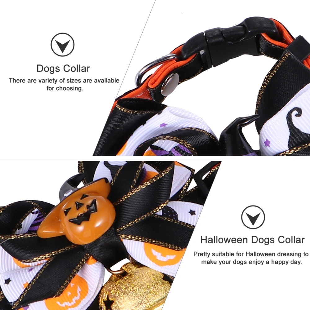 Halloween Dogs Collar Pumpkin Neck Strap Funny Pets Collar Necktie with Bells