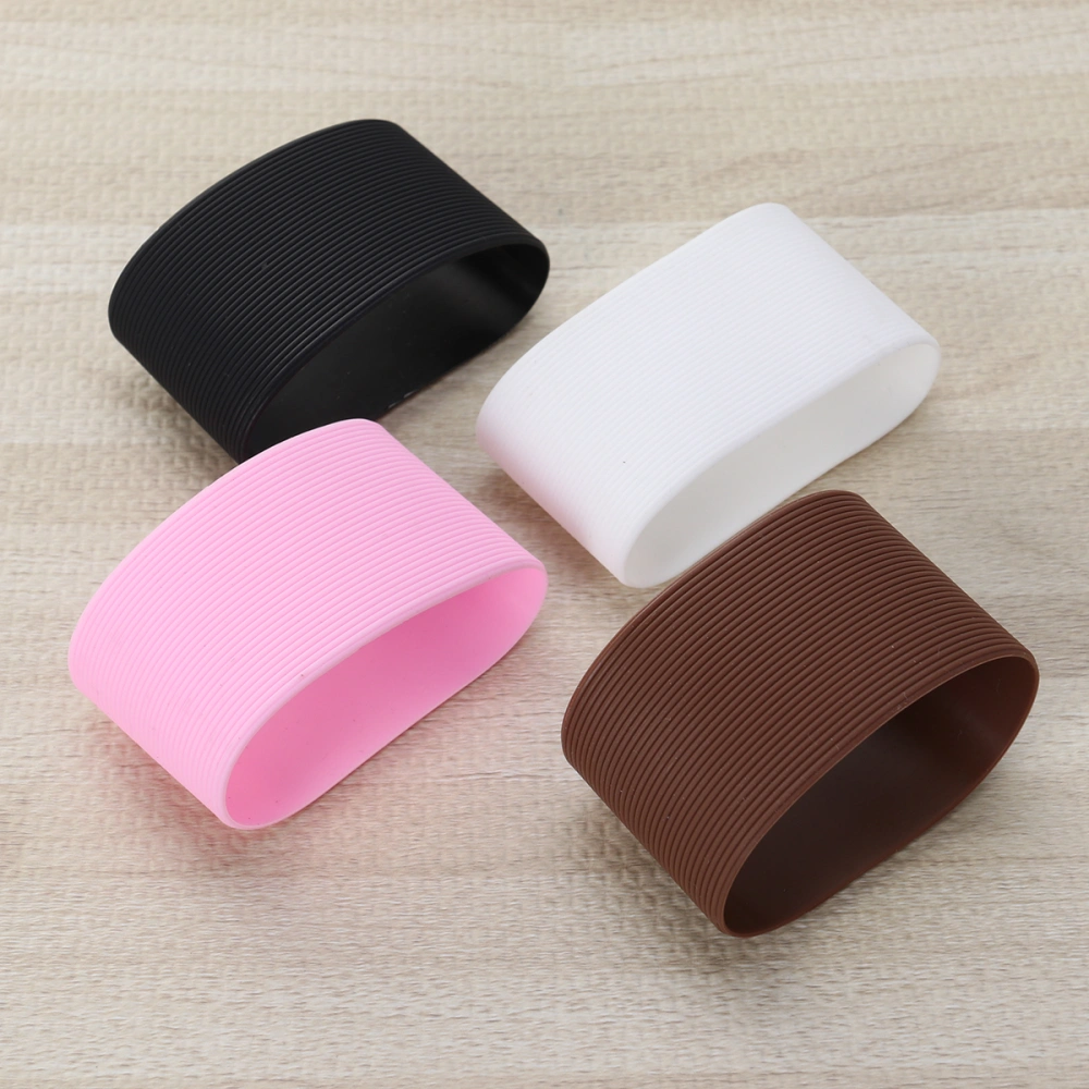 4pcs Silicone Heat-resistant Cup Sleeve Protective Non-slip Water Glass Cover Reusable Sleeve for Bottle Mug (Black and Coffee and Pink and White)