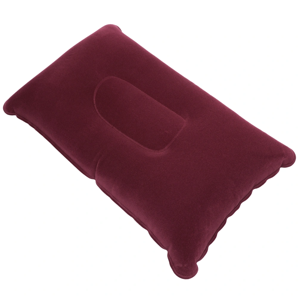 2pcs Super-thick Flocking Fabric Inflatable Pillow Portable Travel Pillow for Outdoor Activities (Purplish Red)