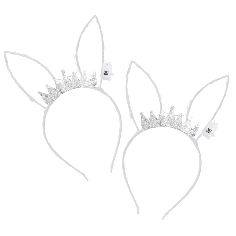 2 pcs Halloween Rabbit Ears Hair Band Fashion Crown Headdress Light Up Hair Accessories for Girls (White)