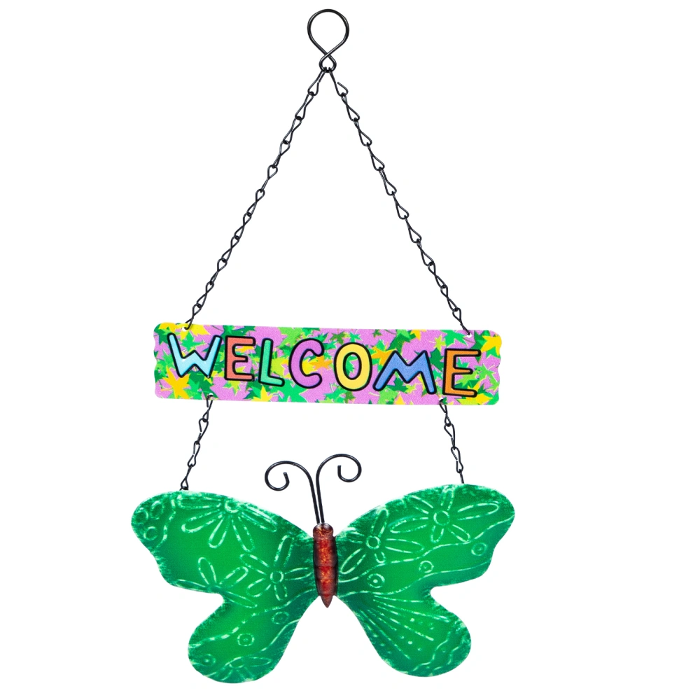 Butterflies Design Welcome Sign Room Courtyard Hanging Wall Decor Outdoor Pendant