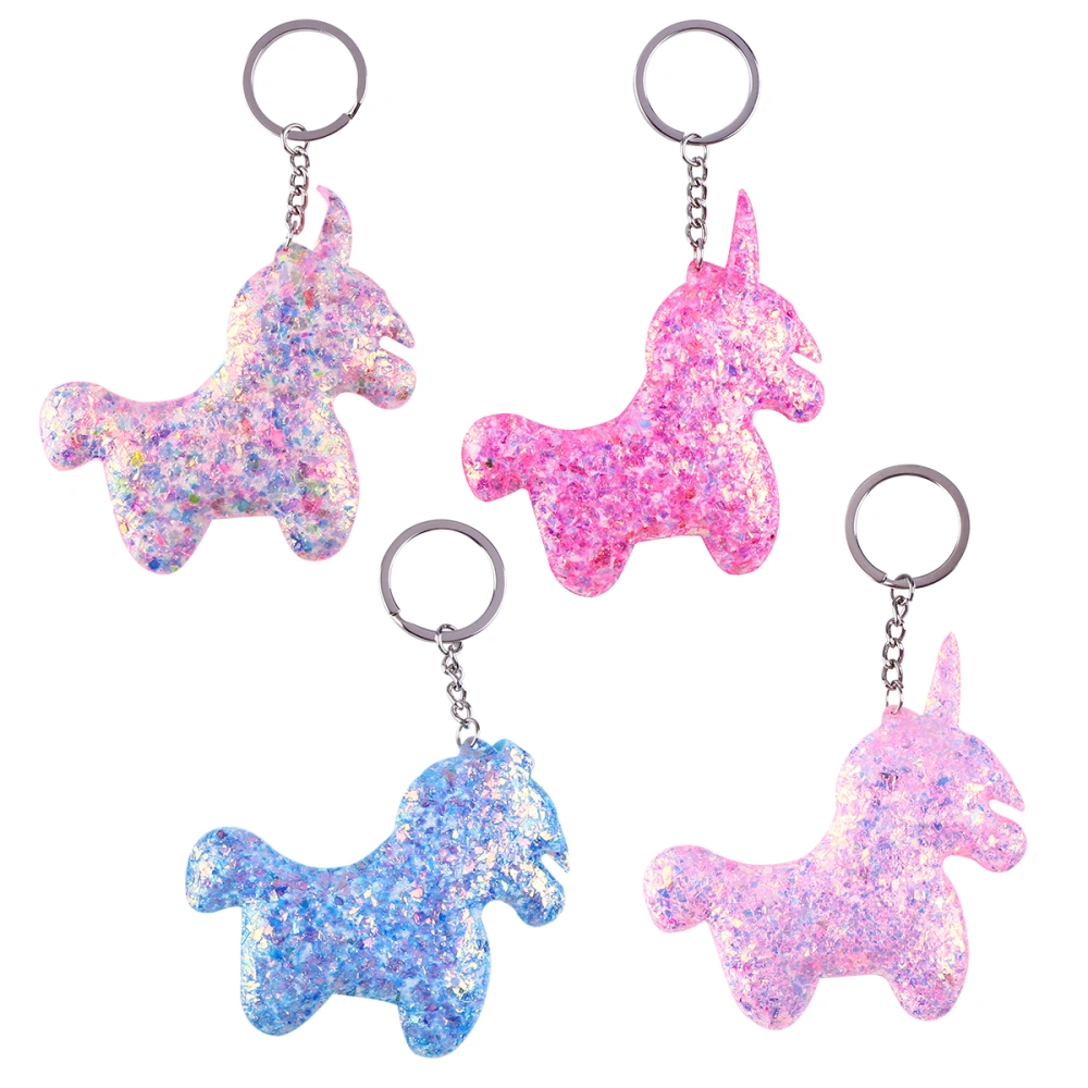 4PCS Sequined Unicorn Key Chain Bag Pendant Car Key Ring Decorative Pendant