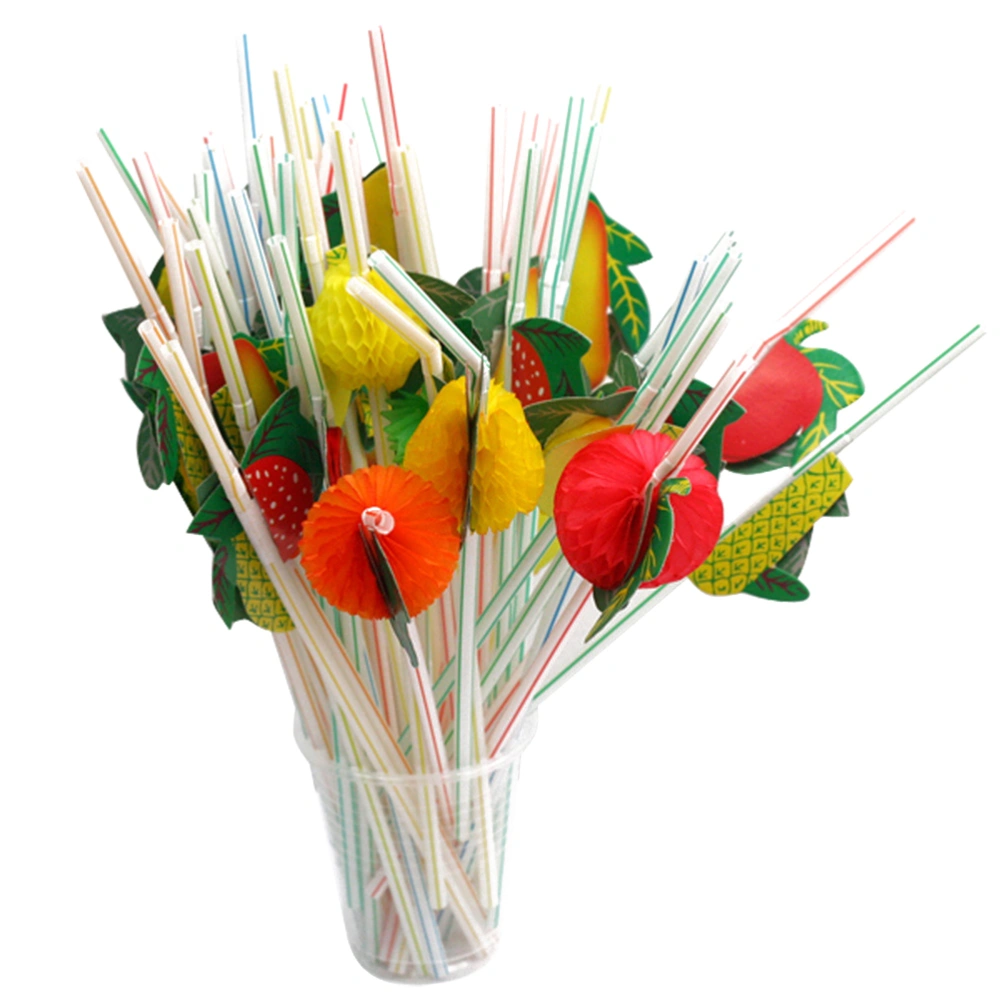 50pcs Fruit Decorated Straws Disposable Drinking Suckers for Bar Club DIY Drink (Mixed Color)