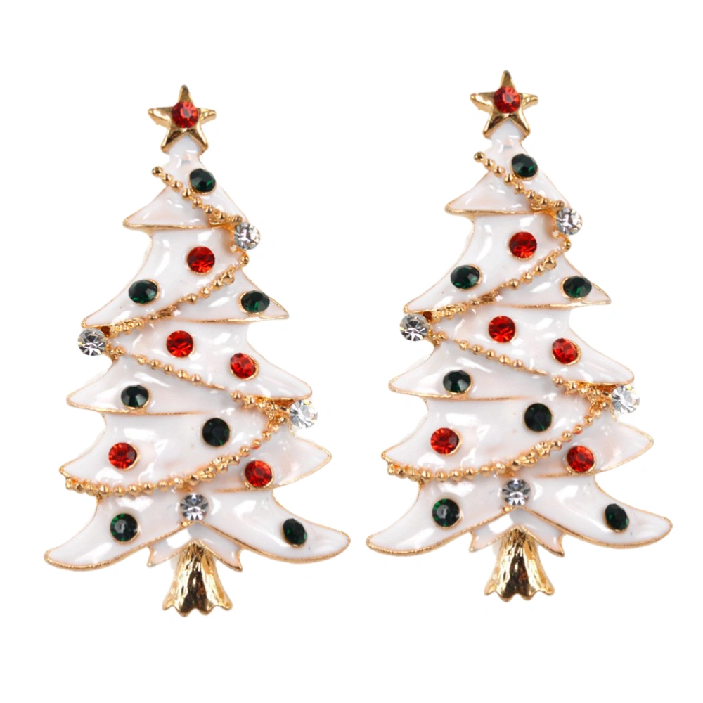 2pcs Colored Rhinestone Brooches White Christmas Tree Breastpins Creative Gift for Women Girls Ladies