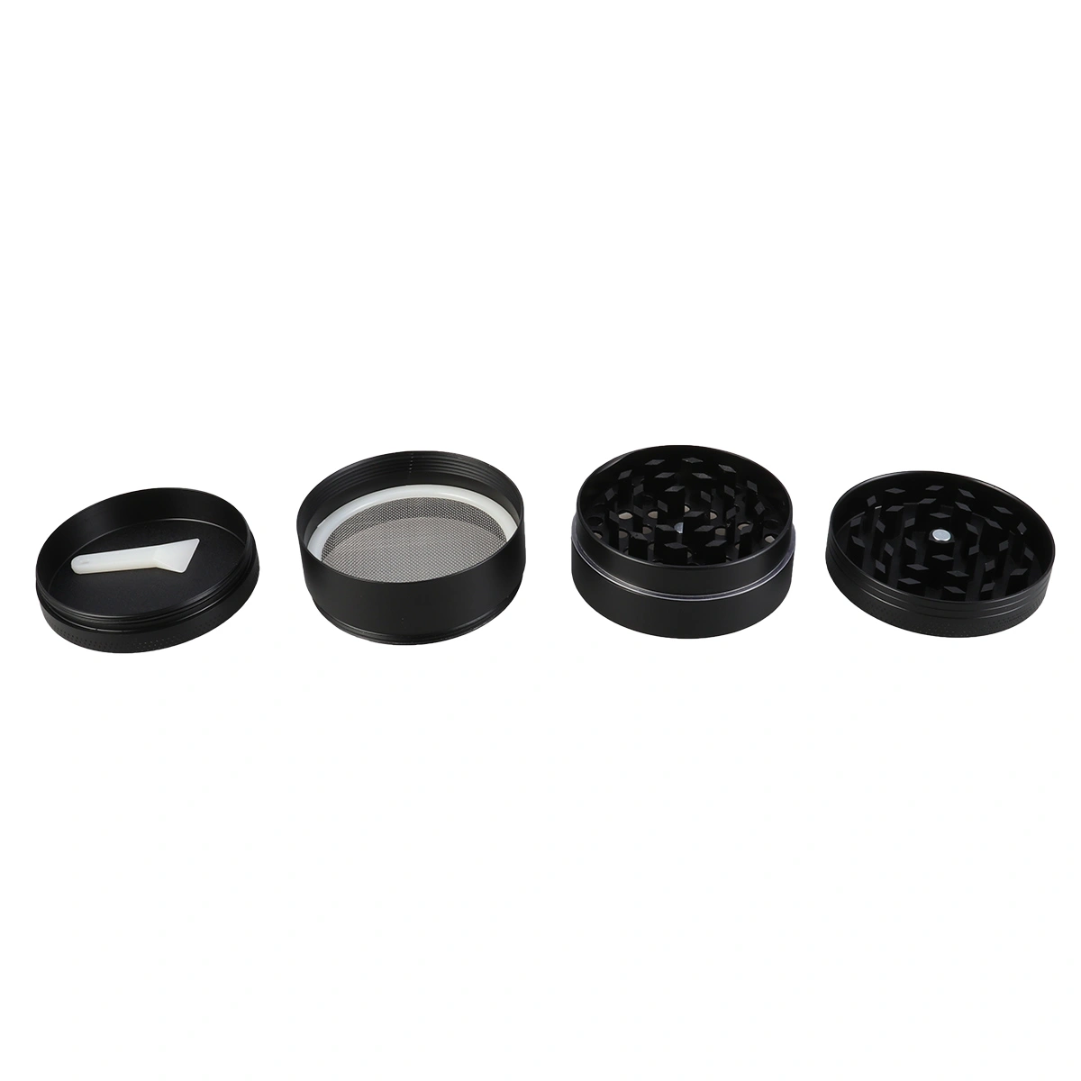 Metallic Grinder Zinc Alloy 4-layer Flat Plate Crusher Herb Pipe Grass Grinder Kitchen Grinder Metal for Tobacco Spices Herb Pollen 50MM (Black)