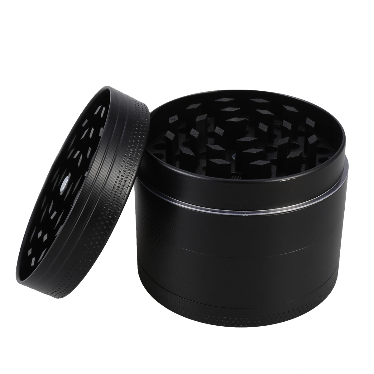 Metallic Grinder Zinc Alloy 4-layer Flat Plate Crusher Herb Pipe Grass Grinder Kitchen Grinder Metal for Tobacco Spices Herb Pollen 50MM (Black)