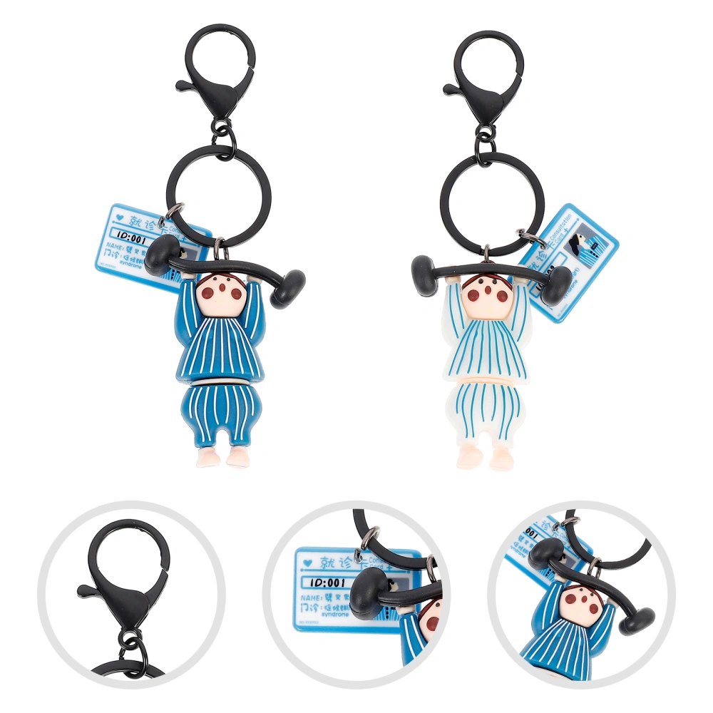 2PCS Cartoon Weightlifting Keychains Couple Key Rings Decorative Hanging Gifts Lover Keyrings (Weightliftting Boy + Weightlifting Girl, 1Pc/Each)