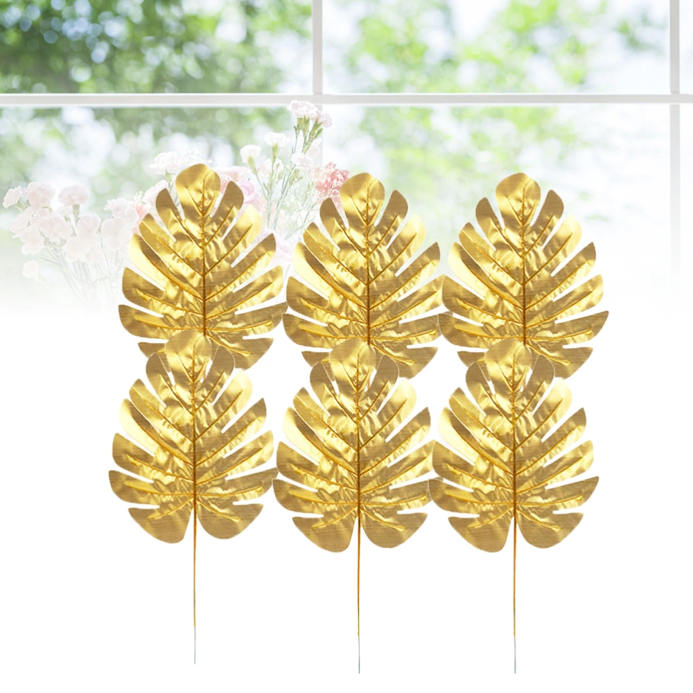 10pcs Golden Simulation Monstera Turtle Leaves Artificial Decorative Leaves for Home Wedding Party Decor (Size L)