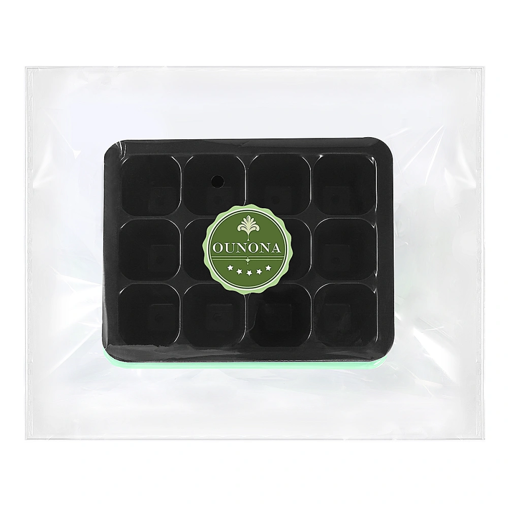 OUNONA 10 Pcs Tray Sprout Plate 12-Cells Nursery Pots Tray with Transparent Lids Box For Gardening Bonsai (Green)