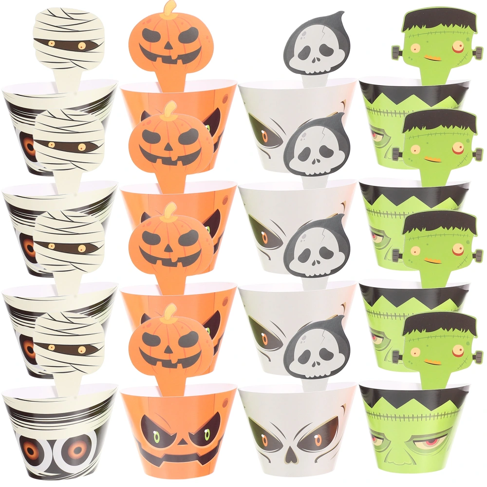 24 Sets Halloween Cupcake Paper Wrappers Cupcake Topper Party Cupcake Decor