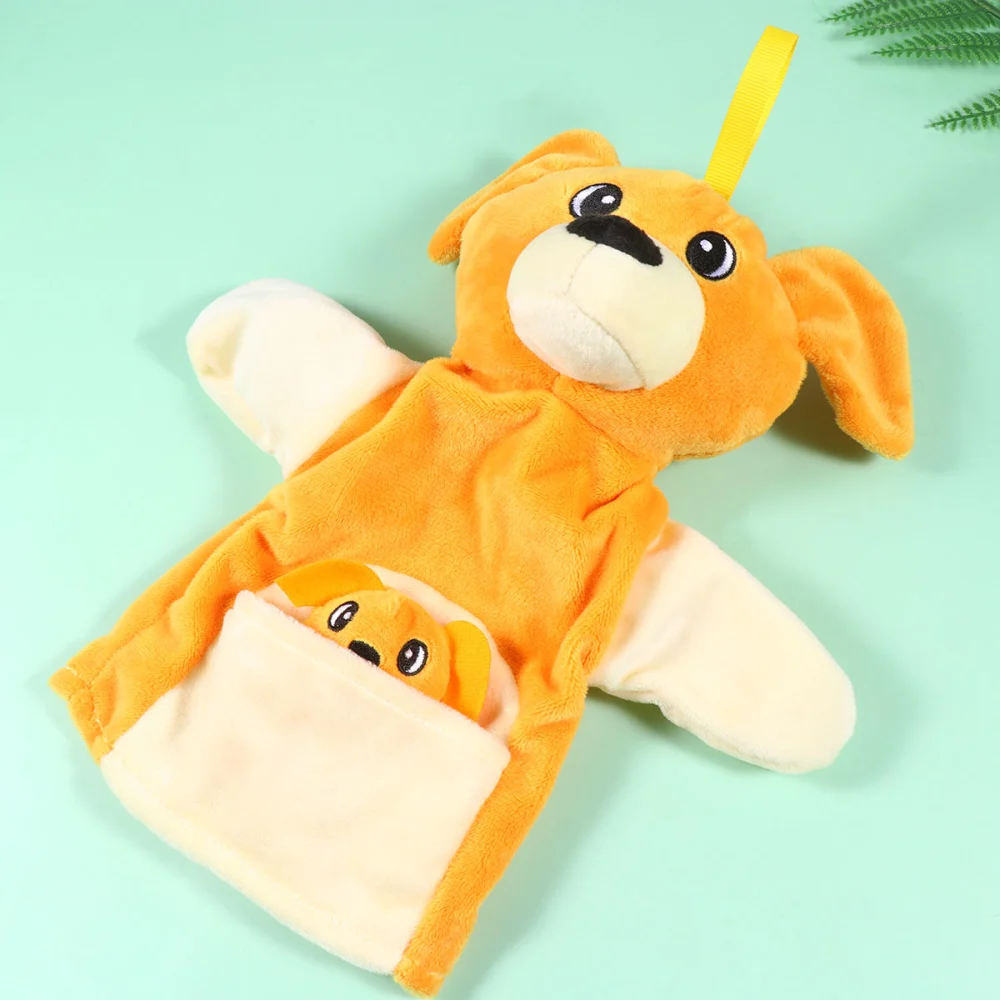 1PC Plush Doll Appeasing Toy Baby Finger Cover Soothing Toy Parent-child Interaction Hand Puppets Educational Comfort Finger Cover Toy for Home Baby Playing (Yellow Dog Style)