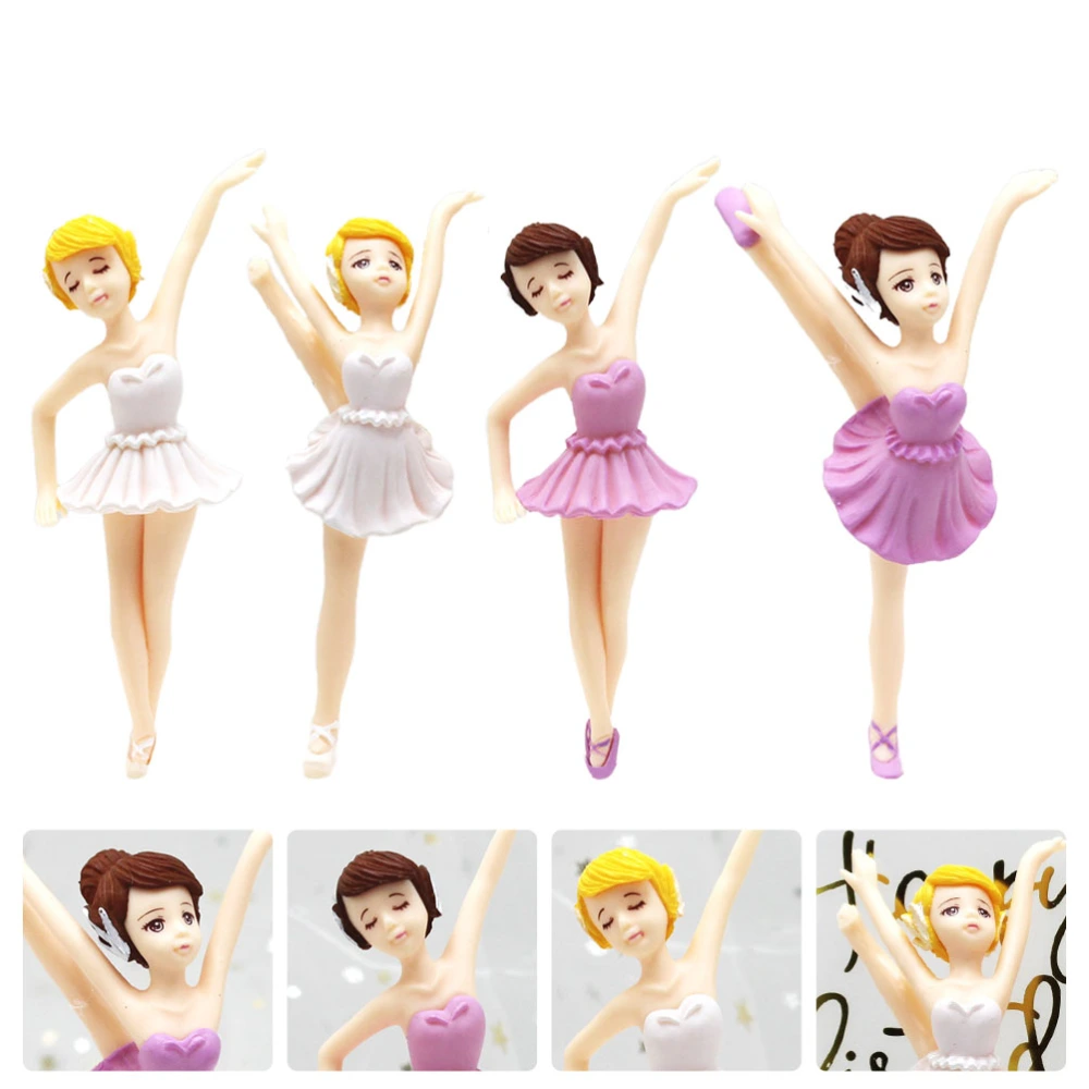 4Pcs Cartoon Ballerina Cake Topper Cake Ornament Birthday Props (White, Purple)