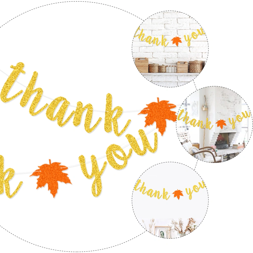 1Pc Thanksgiving Party Decorative Glitter Banner Thank You Paper Banner (Golden)