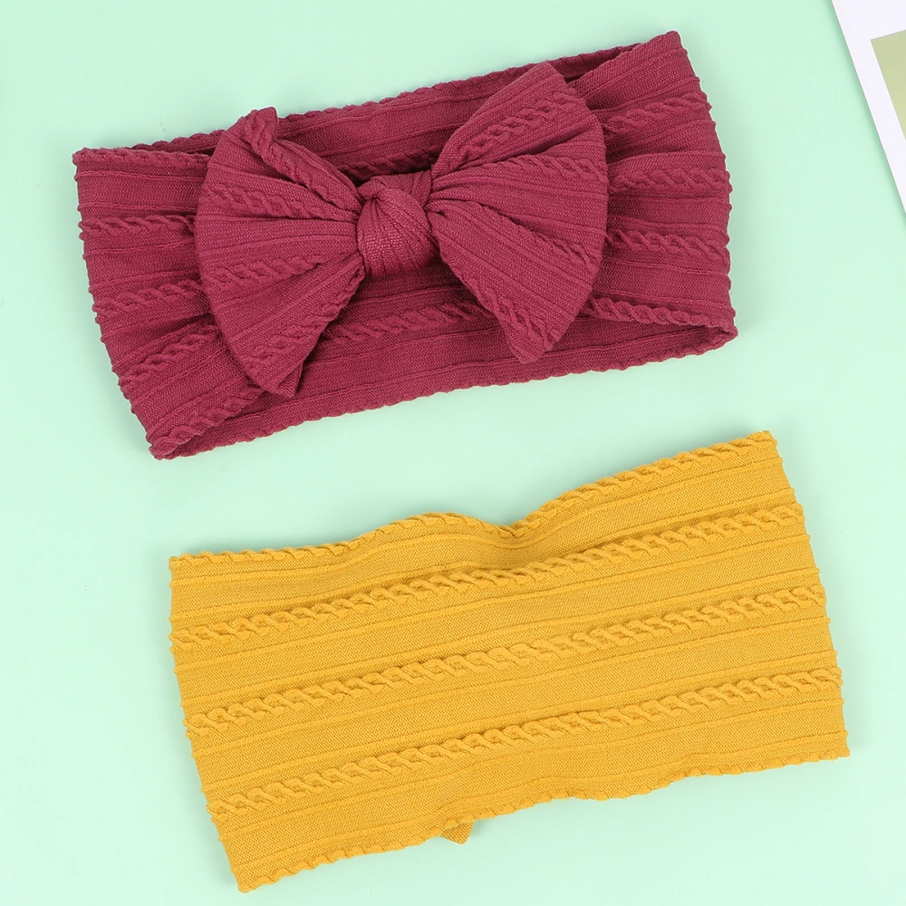 2pcs Lovely Fillet Bowknot Elastic Coral Fleece Headbands for Face Washing Shower SPA (Claret and Ginger)