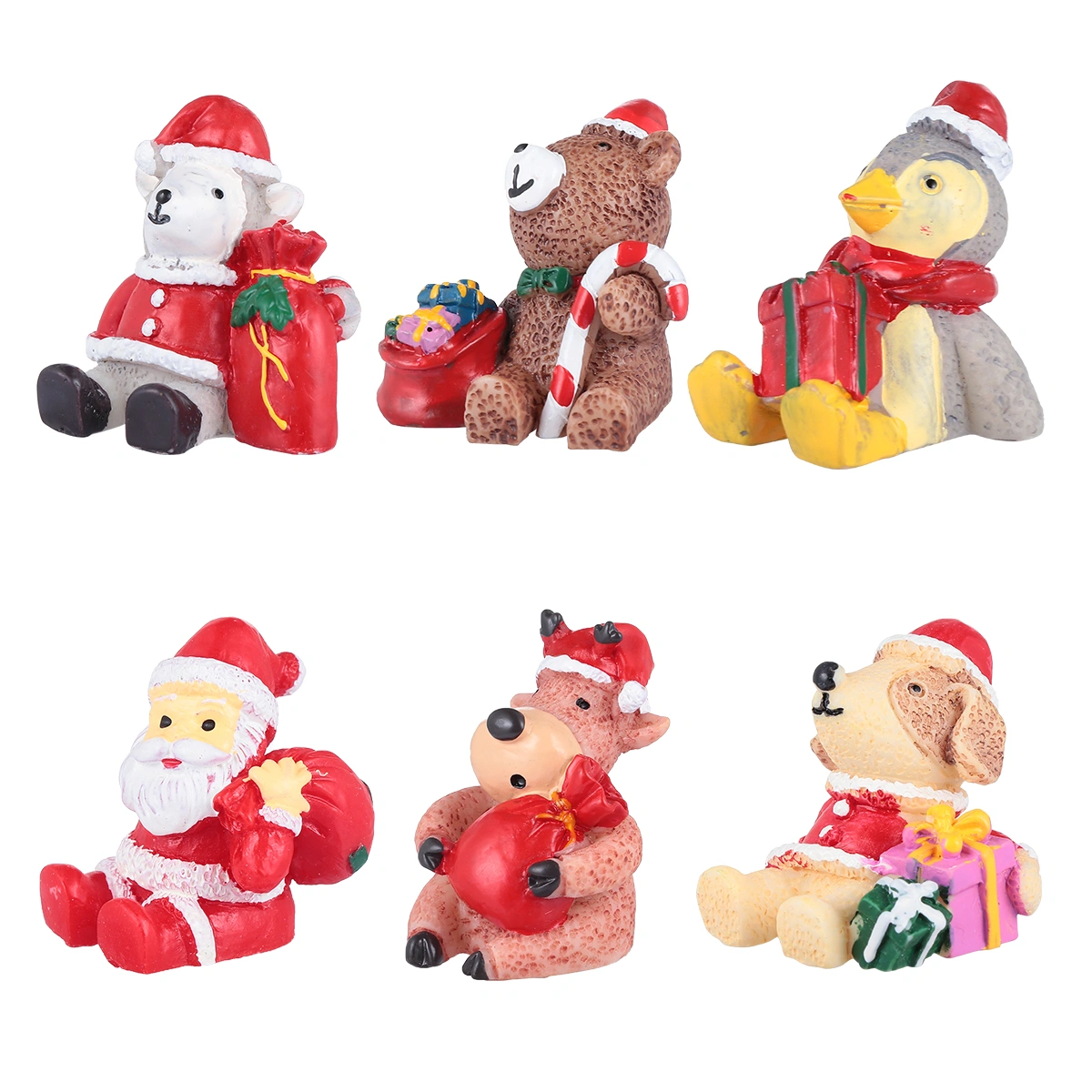6pcs Miniature Christmas Decorations Resin Desktop Cartoon Christmas Ornaments