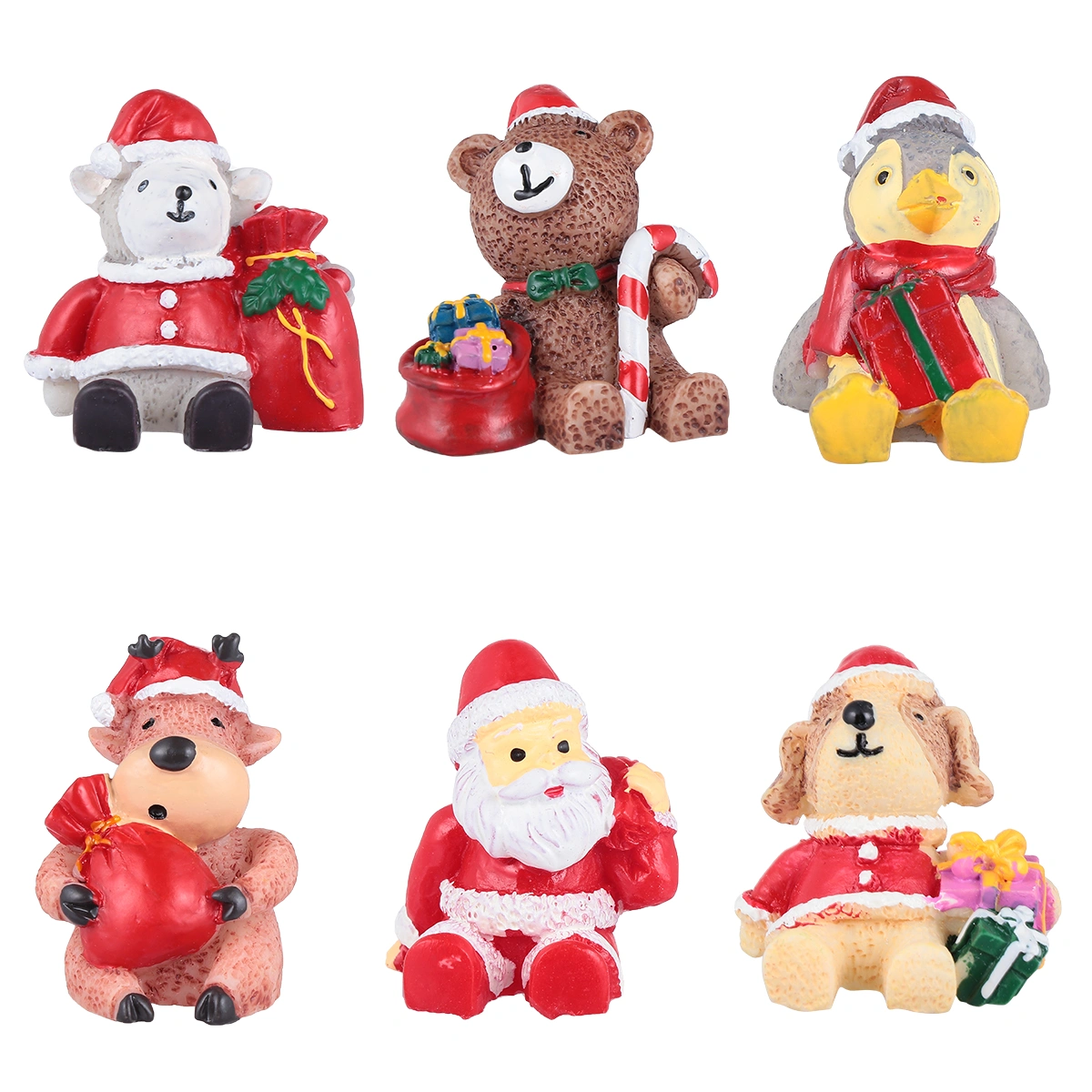 6pcs Miniature Christmas Decorations Resin Desktop Cartoon Christmas Ornaments