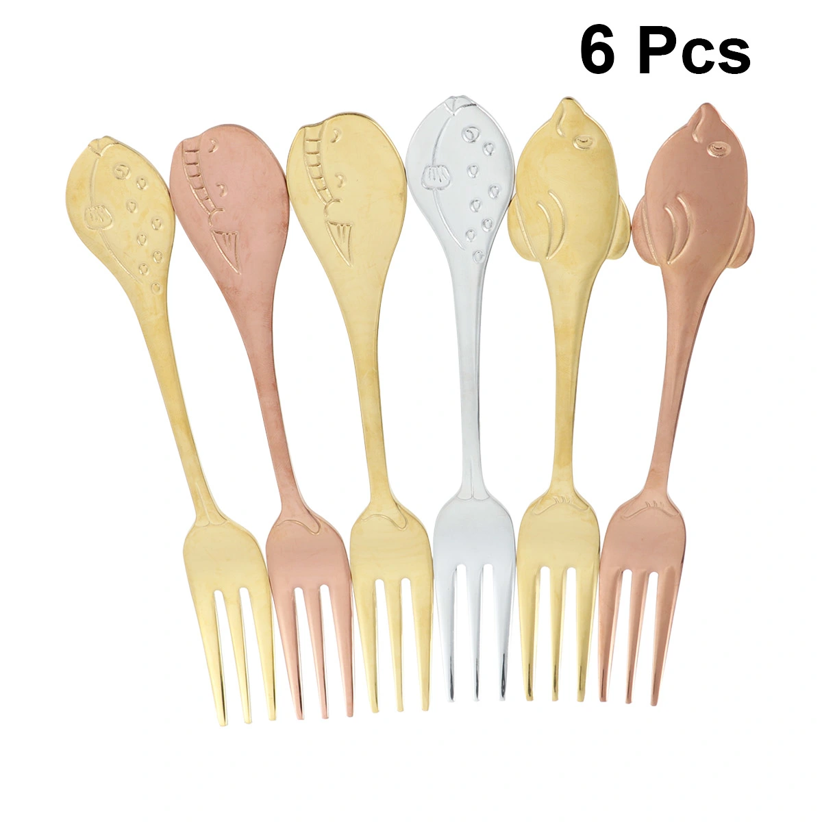 6pcs Stainless Steel Fish Series Forks Long Handle Dessert Fork Flatware for Home Restsurant