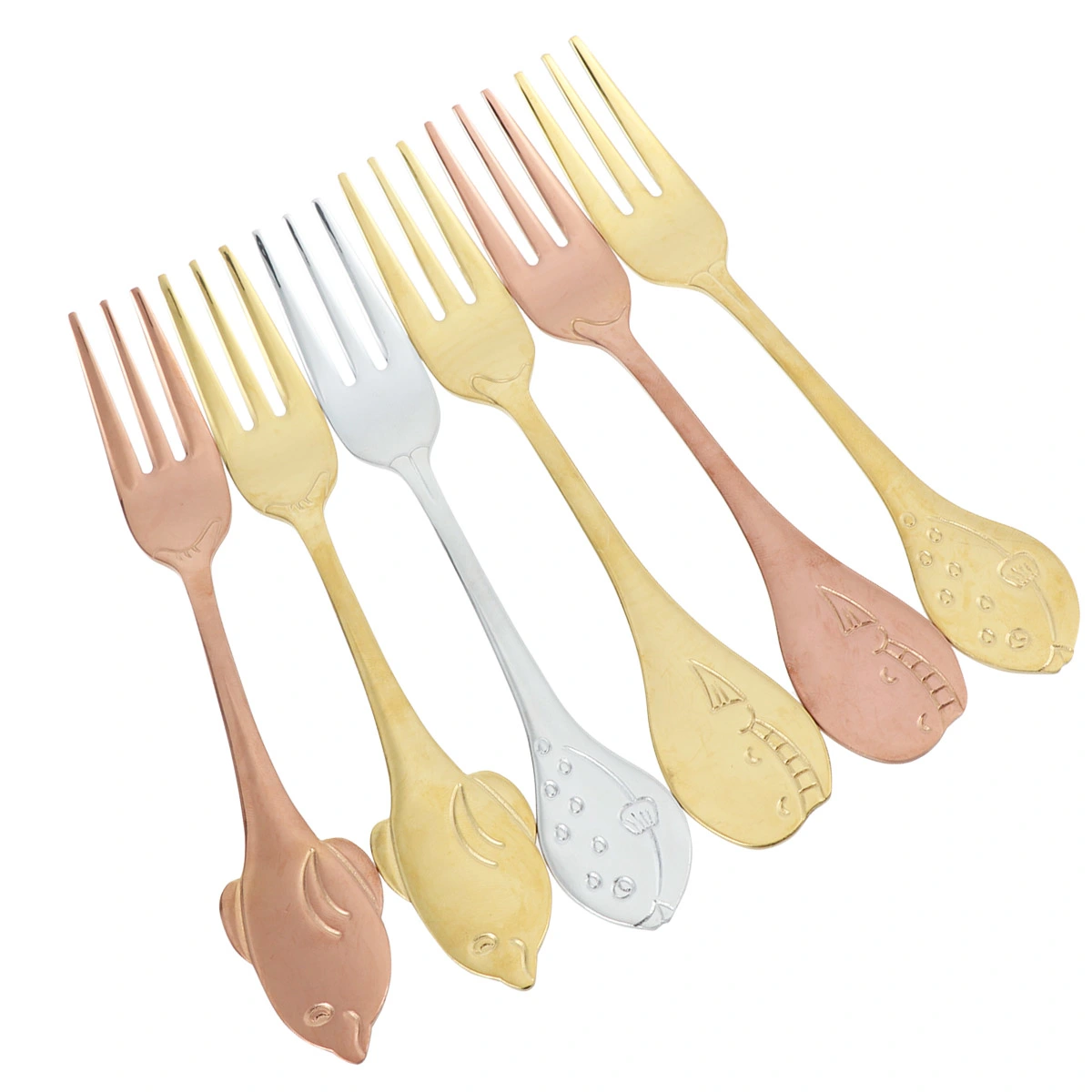 6pcs Stainless Steel Fish Series Forks Long Handle Dessert Fork Flatware for Home Restsurant