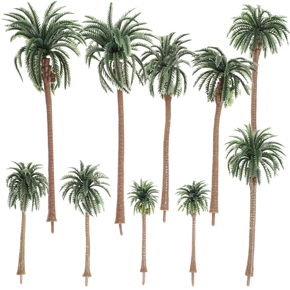 10 Pcs Rainforest Plastic Palm Tree Model Layout Props Tropical Scenery DIY Handmade Material Mini Coconut Tree Model Green (16CM, 13CM, 10CM, 8CM, 7CM Style)