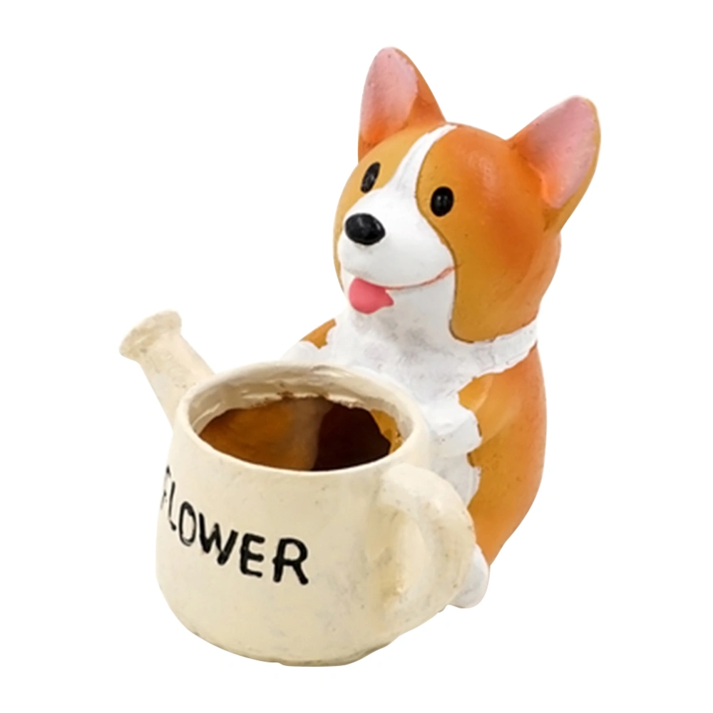 Dog Watering Can Shaped Flowerpot Resin Succulent Planter Decorative Flower Pot Desktop Mini Ornament (Corgi)