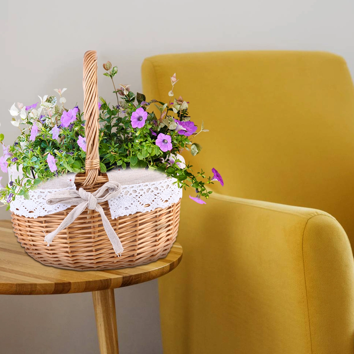 1pc Wicker Woven Basket Storage Basket with Linen Cloth for Wedding Picnic Party