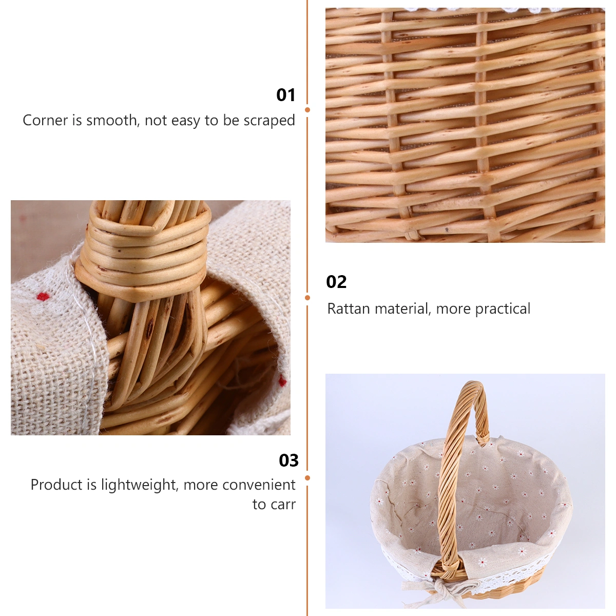 1pc Wicker Woven Basket Storage Basket with Linen Cloth for Wedding Picnic Party