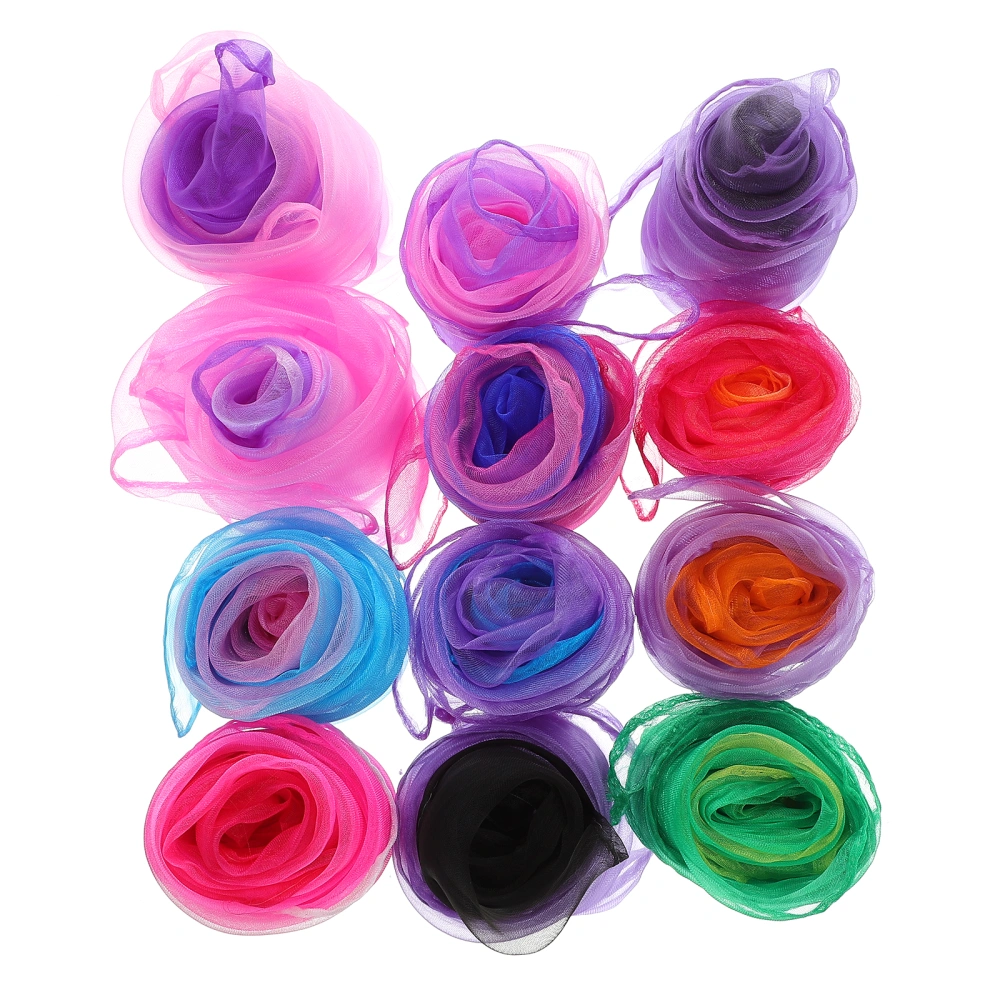 12PCS Gradient Color Dance Scarves Juggling Scarves Scarves Rhythm Band Scarves for Decoration Kids Performance (Random Color)