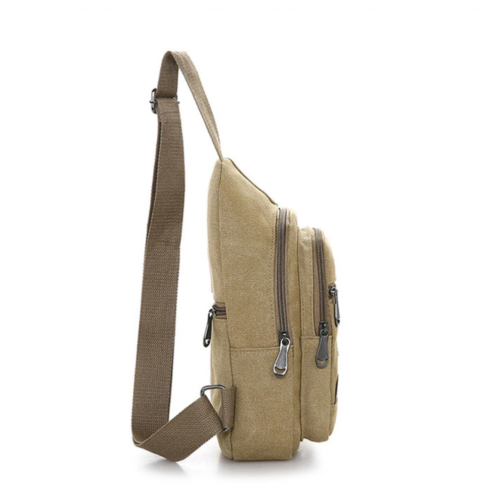 1pc Men Canvas Chest Bag Shoulder Crossbody Sling Bag with Zippered Pockets Anti Theft Large Capacity for Men (Khaki)