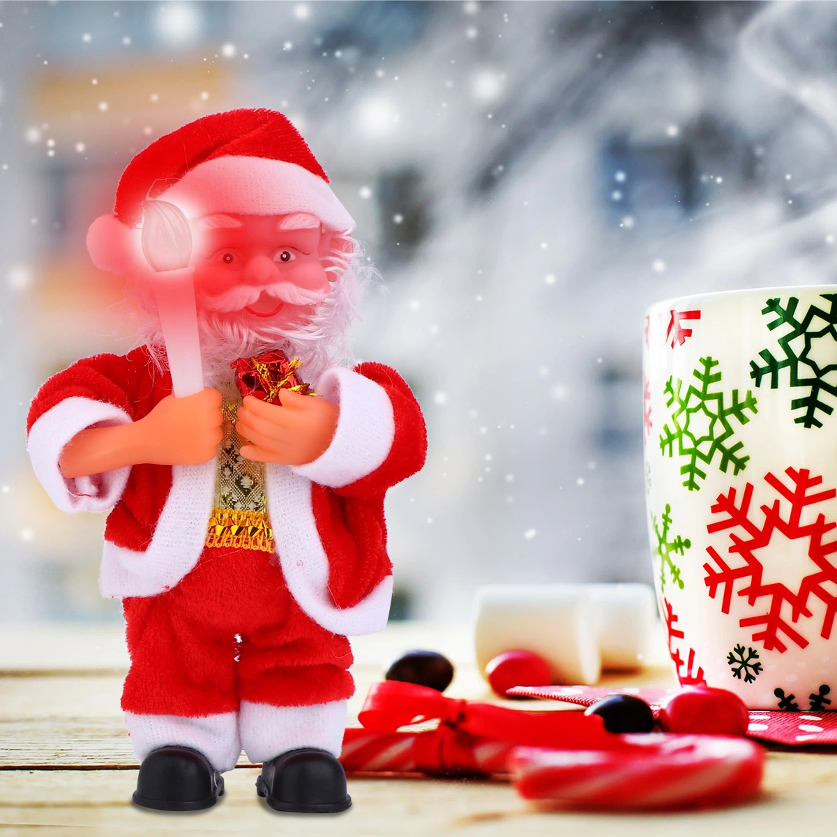 Luminous Santa Claus Lint Standing Santa Doll Christmas Decor Gift for Home Store Without Battery (Candle)