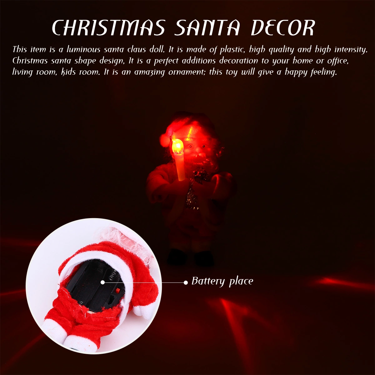 Luminous Santa Claus Lint Standing Santa Doll Christmas Decor Gift for Home Store Without Battery (Candle)
