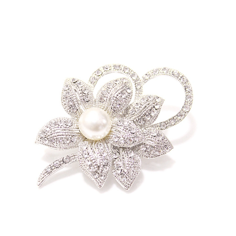 Classic Fashion Flower Brooch Pin with Shiny Crystal Pearl for Women Girls