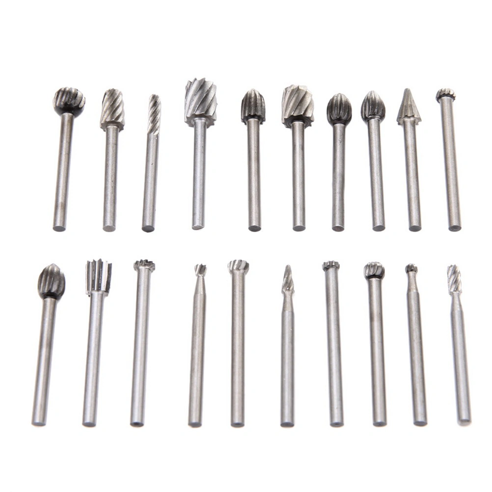 20 PCS HSS Wood Milling Rotary Tools Grinding Bits Rotary Burrs Files Woodworking Router Grinding Tools 3mm